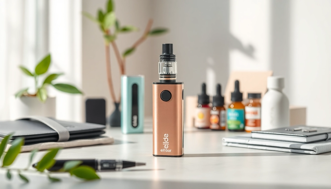 Elegante Präsentation des elf bar elfa mit stilvollen Zubehörteilen im Hintergrund.