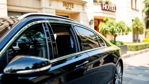 Showcasing chauffeur hire services with a professional chauffeur awaiting at a luxury vehicle.