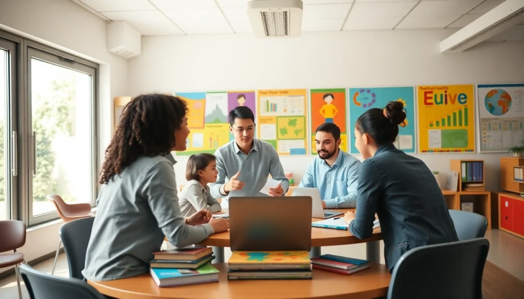 Students collaborating on projects in a bright classroom illustrating Education engagement.