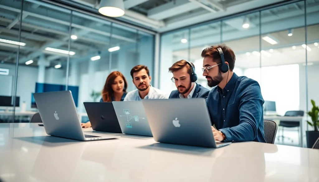 Enhance IT Support for Businesses with a dedicated team collaborating in a modern workspace.