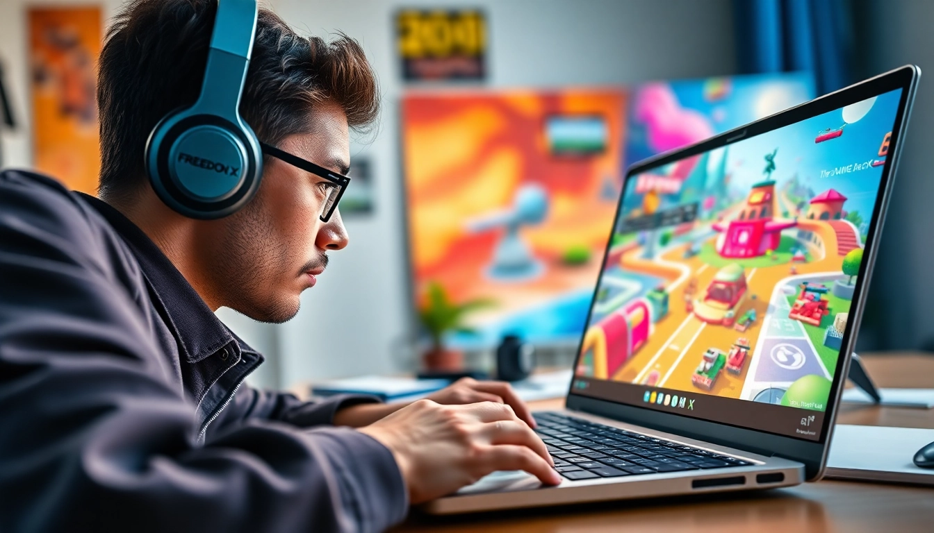 Users creating games with the Freedom X AI game maker in an inspiring digital environment.