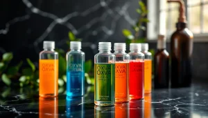 Oxva Liquid bottles elegantly displayed against a dark background, highlighting quality and freshness.