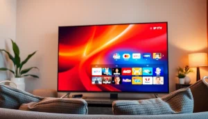 Enjoy seamless entertainment with iron iptv showcased on a modern TV in a cozy living room setting.