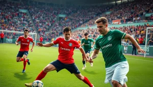 Watch the intense koora action between professional soccer players on the field.