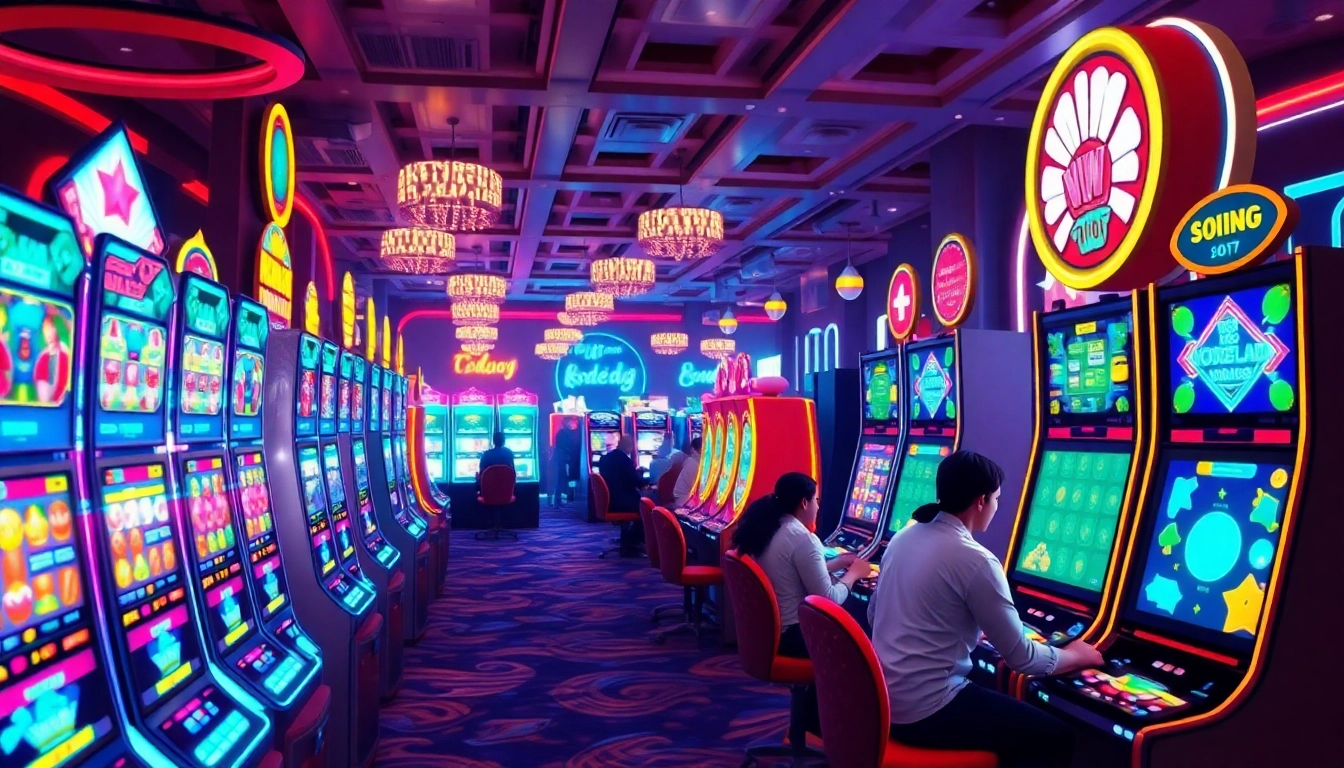 Kode4d's vibrant online gaming scene showcasing engaging slot machines and happy players.