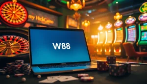 Trải nghiệm sự hứng thú tại một casino trực tuyến sang trọng với liên kết truy cập W88 được hiển thị nổi bật.