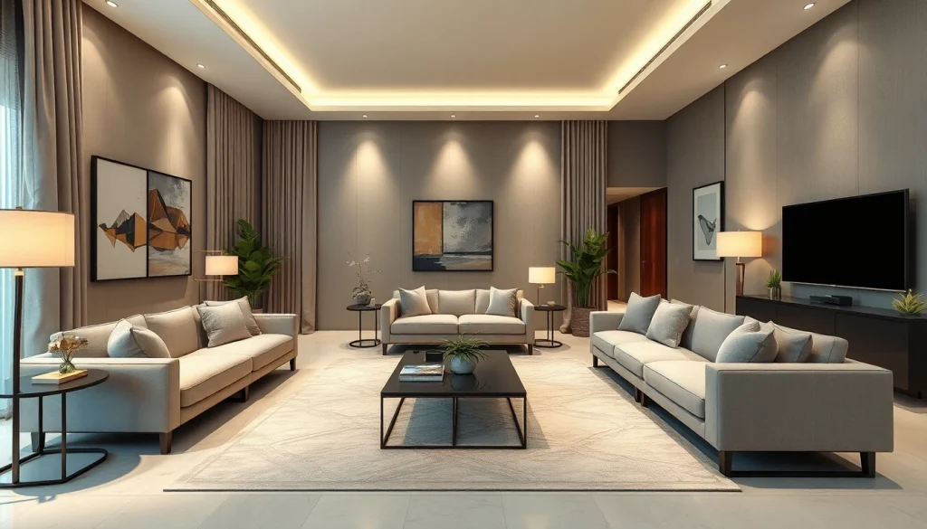 Showcasing interior design dubai with modern furniture in a luxurious apartment.
