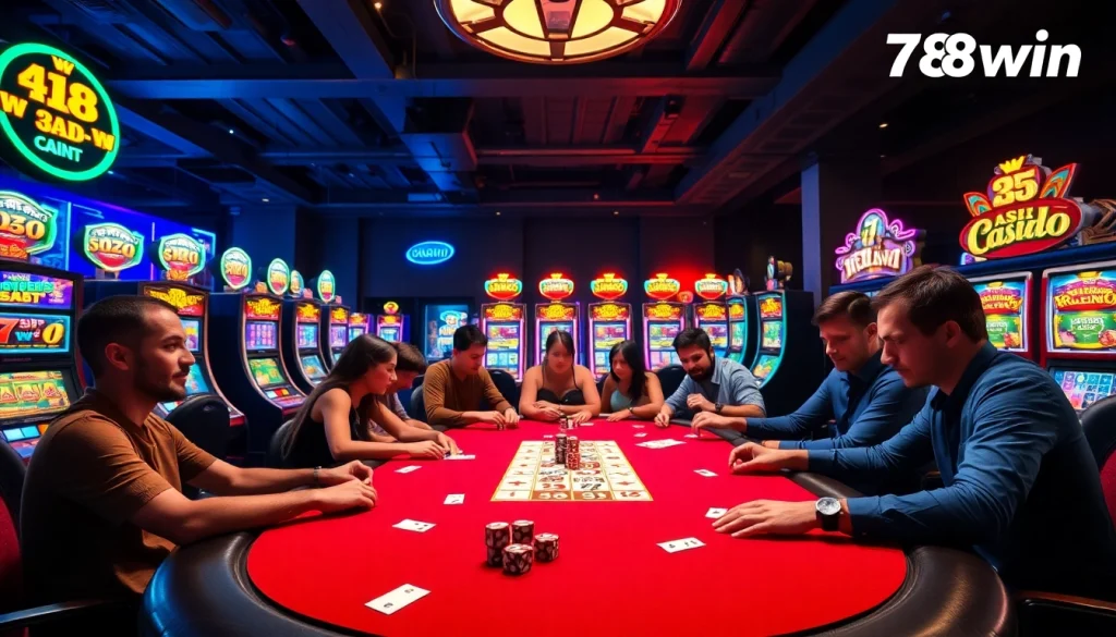 Exciting poker action at 78win casino with vibrant chips and dynamic atmosphere.