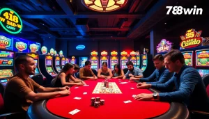 Exciting poker action at 78win casino with vibrant chips and dynamic atmosphere.