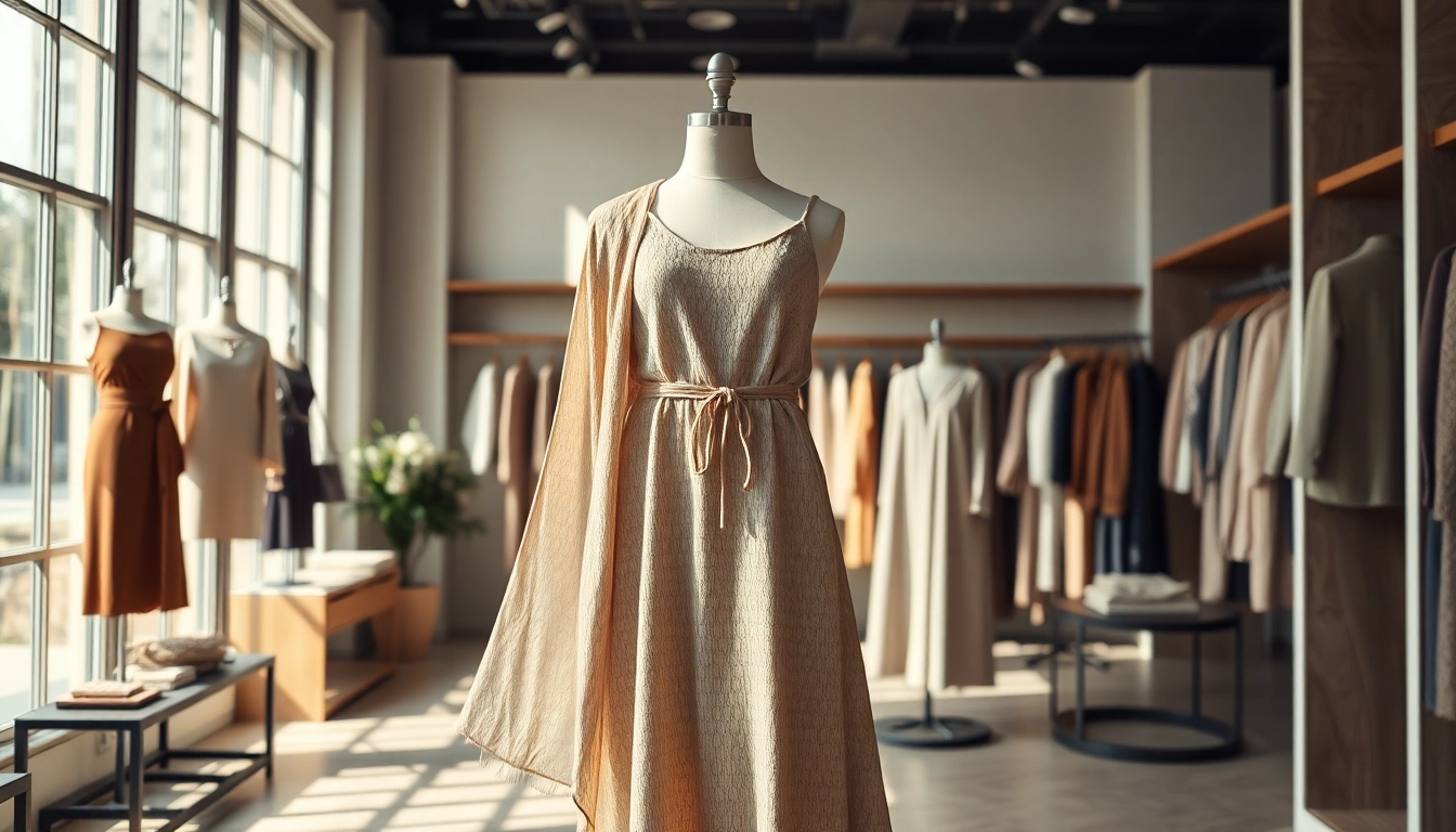 Showcasing Rivelle fashion apparel in an elegant boutique environment.