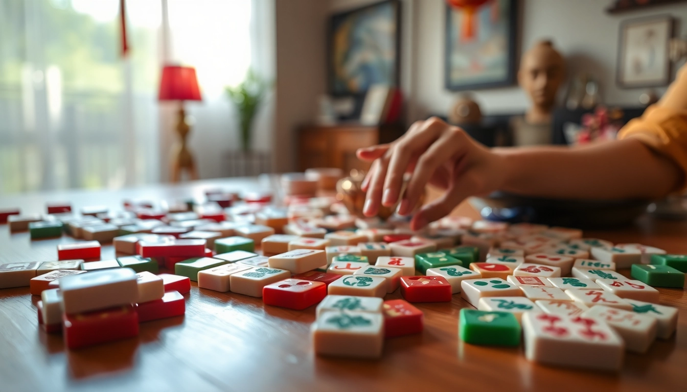 Permainan demo mahjong dengan variasi ubin berwarna-warni di atas meja kayu.