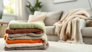 Fleece fabric showcased in a cozy living room setup with vibrant colors.