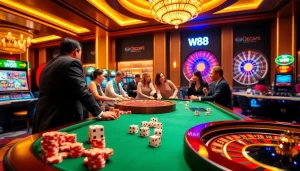 Exciting gaming action with players enjoying link vao w88 online casino features and vibrant slot machines.