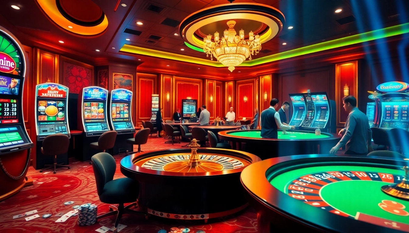 Players enjoying exciting games at the vibrant 789bet com online casino environment filled with slot machines and roulette.