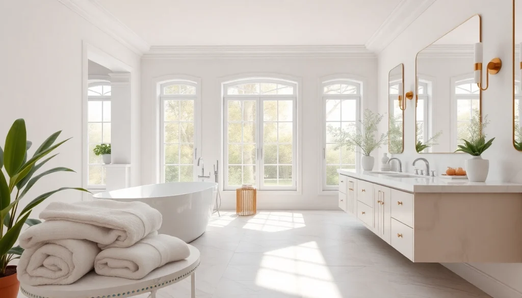Showcasing elegant bathrooms with a luxurious freestanding bathtub and marble double vanity.