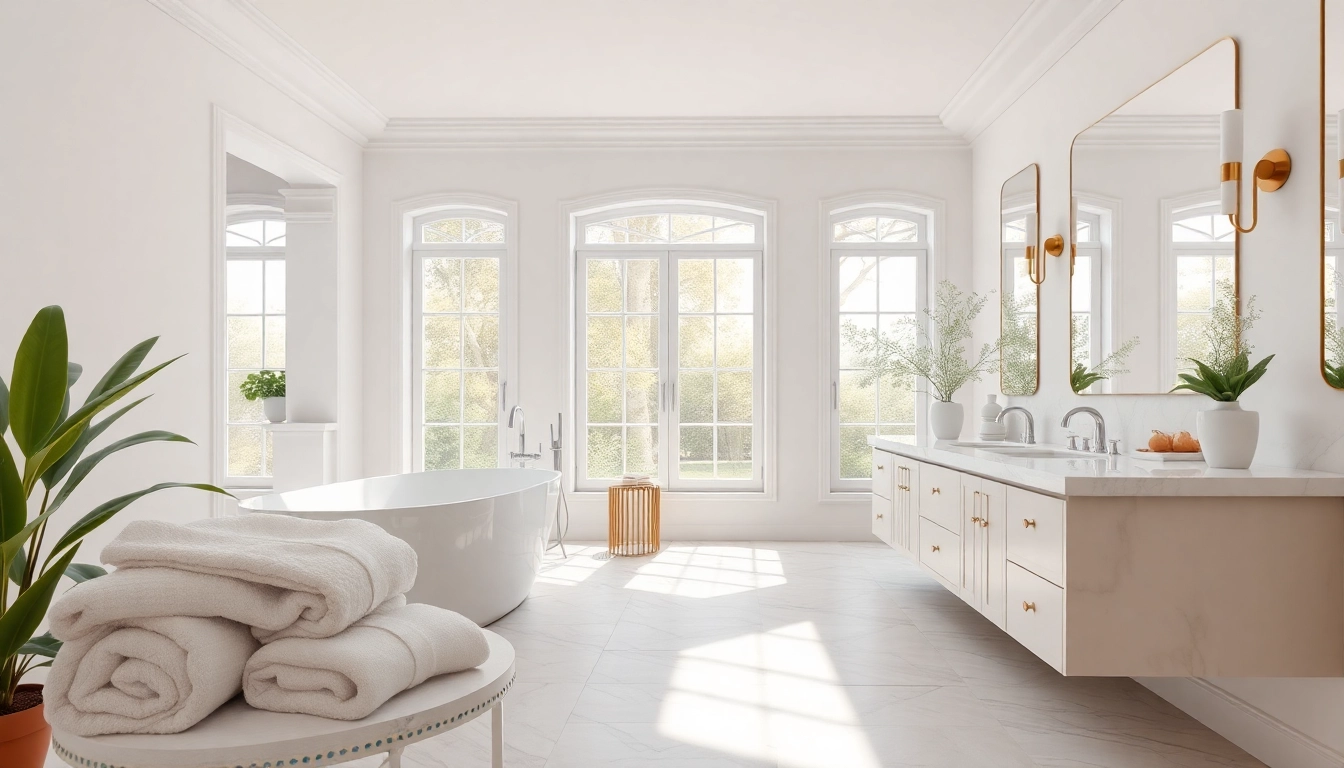 Showcasing elegant bathrooms with a luxurious freestanding bathtub and marble double vanity.