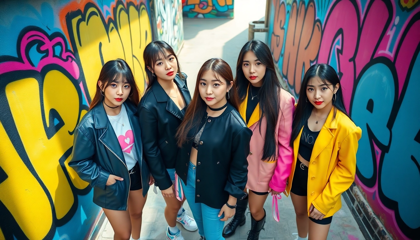 Blackpink members showcasing their unique styles and personalities against vibrant graffiti.