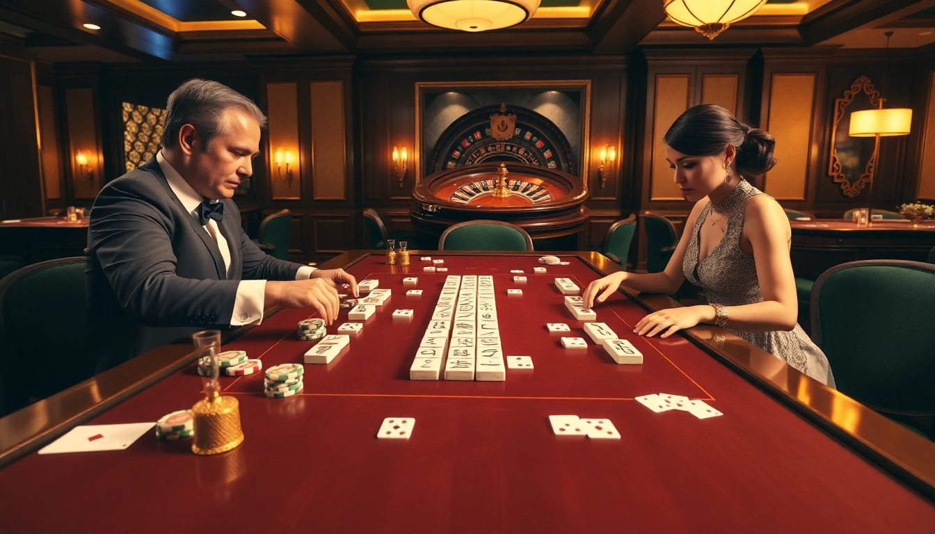 Engage with link mahjong at an upscale casino, where players match intricate tiles in a luxurious setting.
