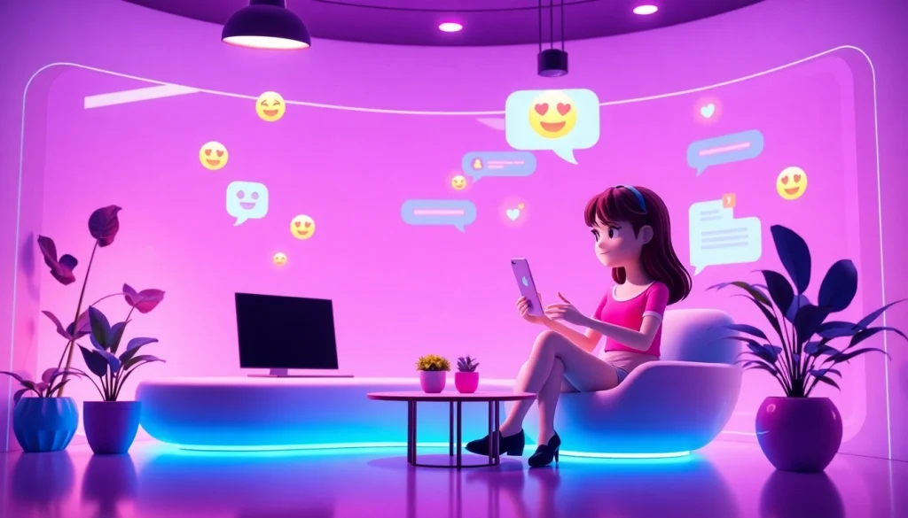 Engaging characters in a vibrant digital chatroom showcasing nsfw character ai interaction.