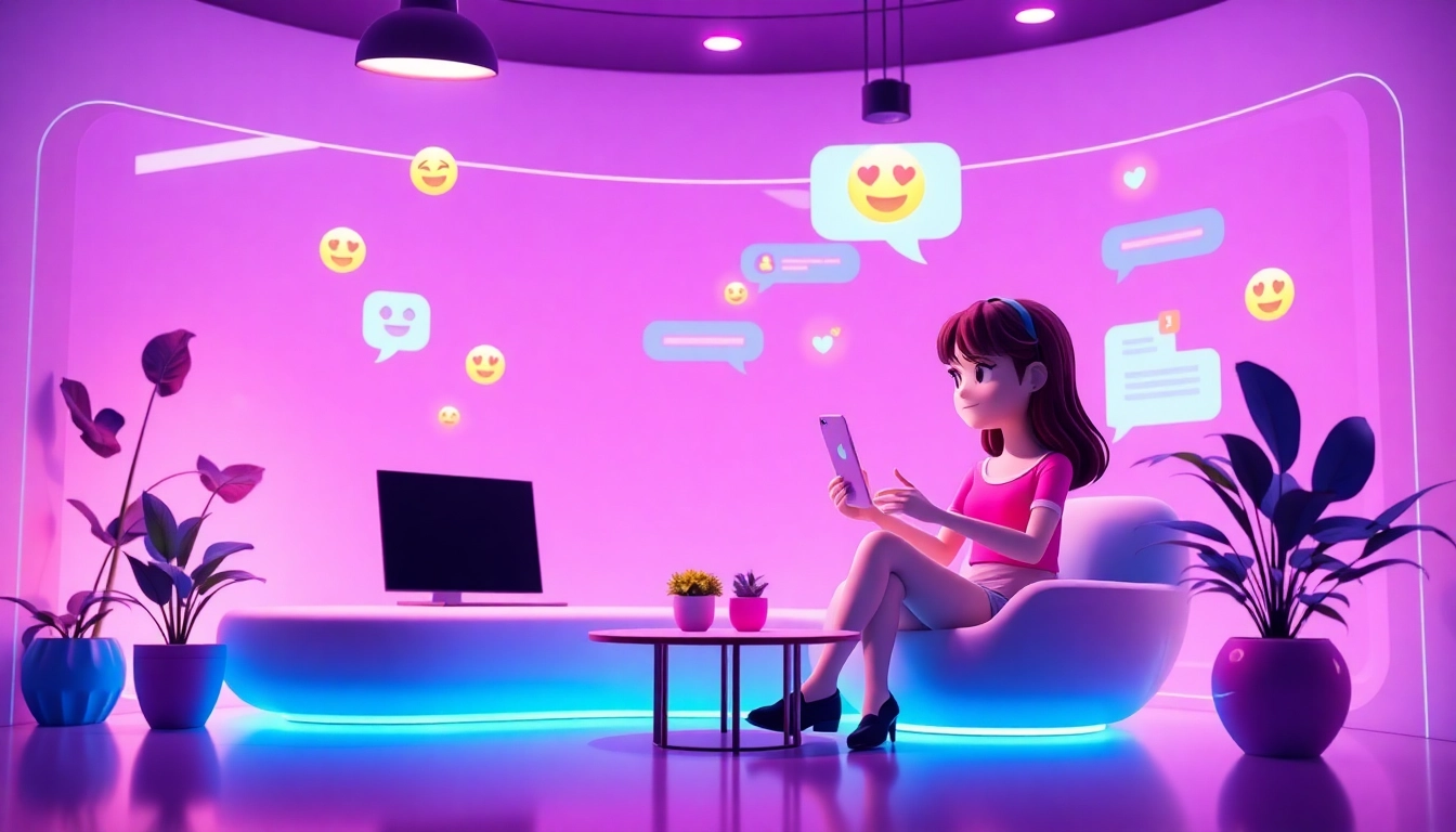 Engaging characters in a vibrant digital chatroom showcasing nsfw character ai interaction.