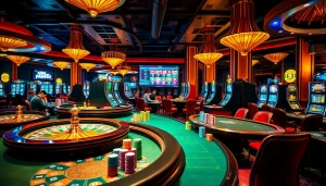Experience the excitement of gambling at https://xx88.today/ with a dazzling casino scene featuring roulette, poker, and slots.