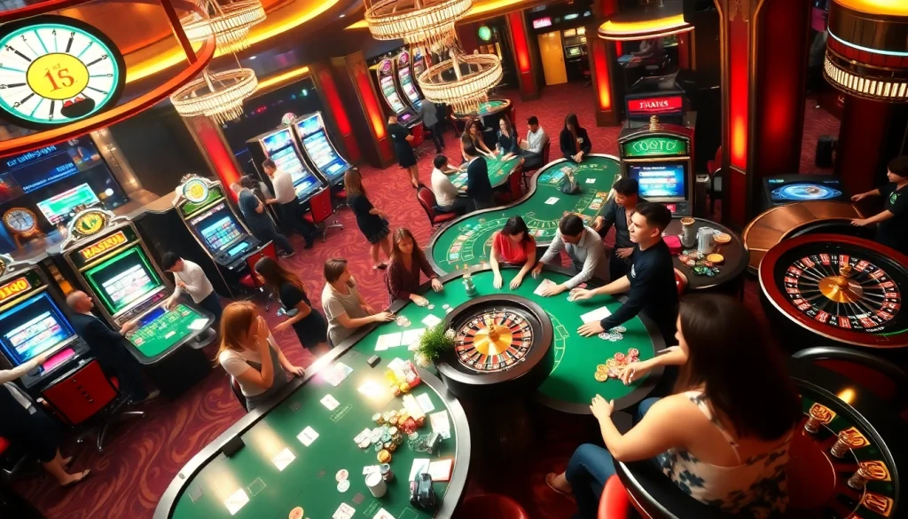 Experience excitement at https:/nk88.us.com/ with dynamic gambling action featuring casino tables, slot machines, and poker chips.