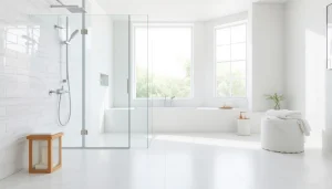 Experience an inviting modern bathroom featuring elegant showers au products and sleek designs.