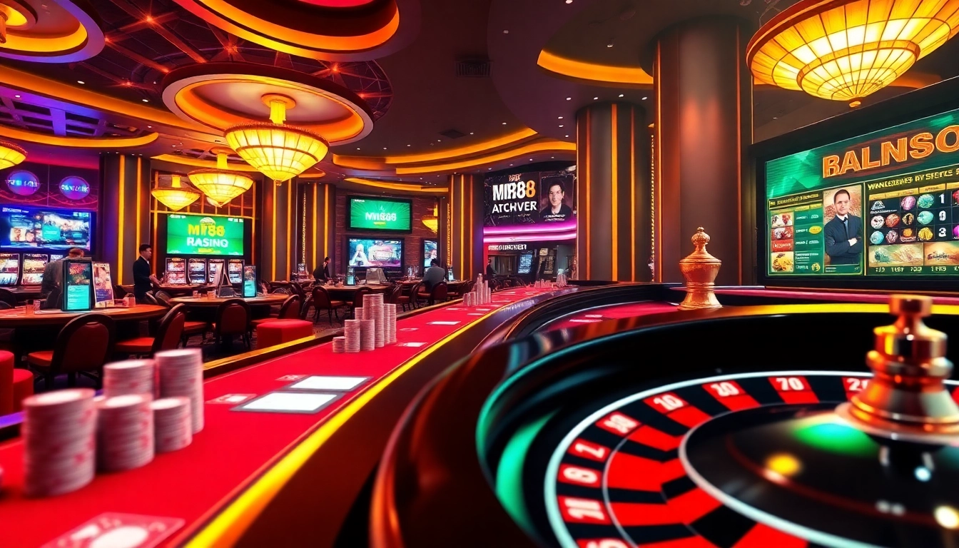 Experience thrilling online gambling with MM88, showcasing vibrant casino elements and dynamic gameplay.