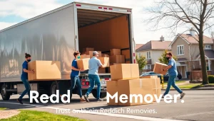 Efficient team providing Redditch removals services with a professional moving truck.