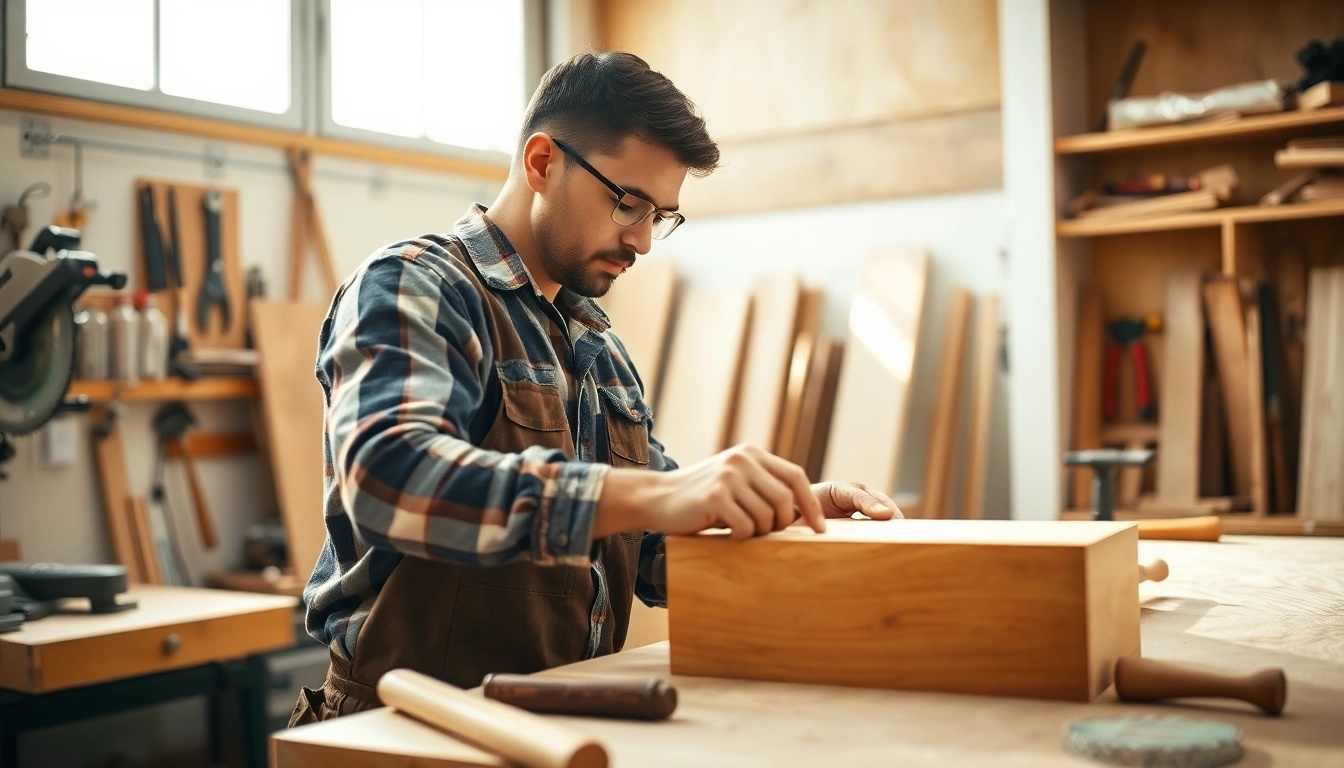 Carpentry apprenticeship near me: A carpenter skillfully working in a bright workshop.
