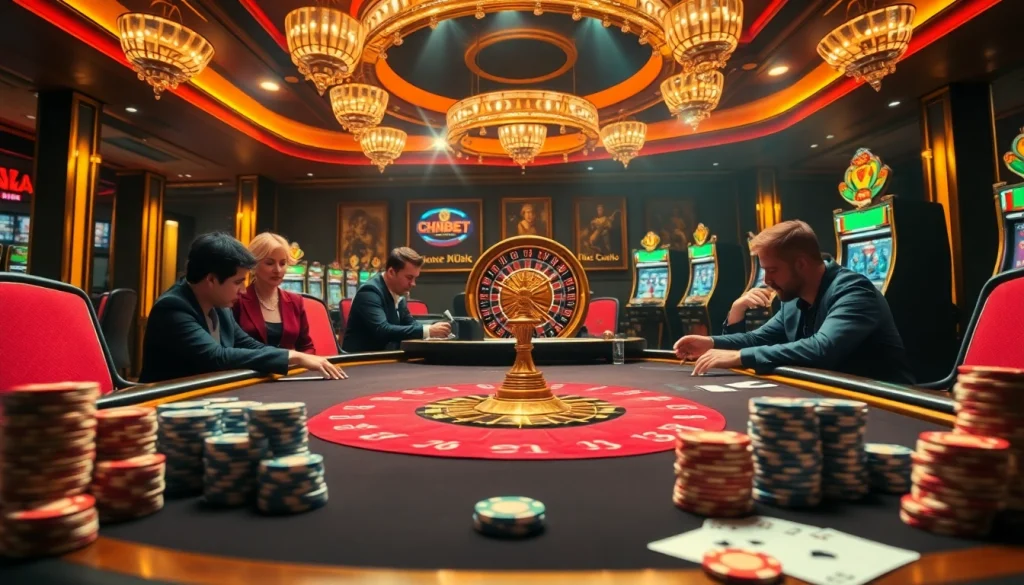 Experience thrilling gameplay at SHBET with a vibrant casino scene showcasing poker and roulette excitement.