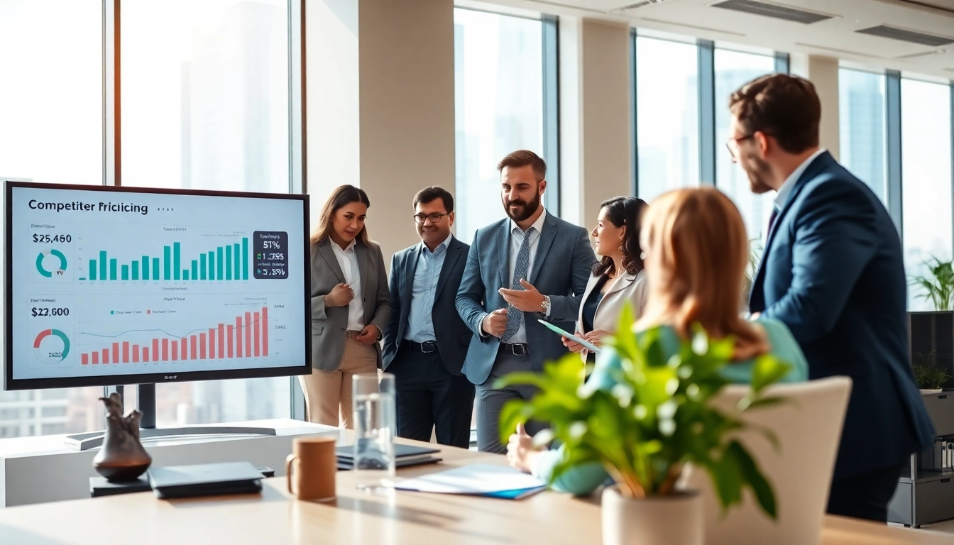 Visualize ways to find competitor pricing through a collaborative office discussion.