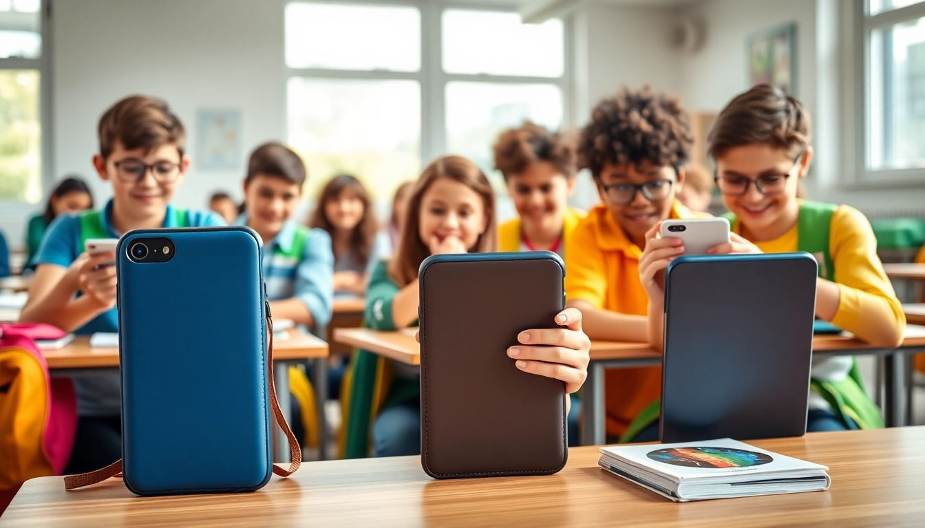 Handytasche Schule für Schüler im Klassenzimmer – stilvolle Designs und praktische Nutzung.
