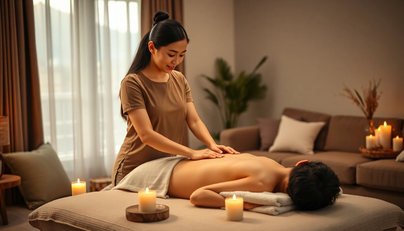 평온한 가정 환경에서 전문 테라피스트가 고객에게 차분한 마사지를 제공하는 오산출장마사지의 모습.