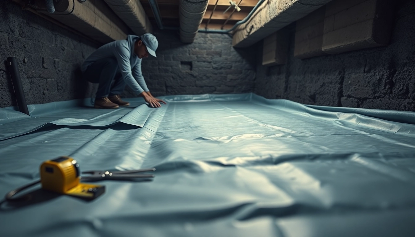 Vapor Barrier Installation showcased in a professional crawl space setup, emphasizing precision and technique.