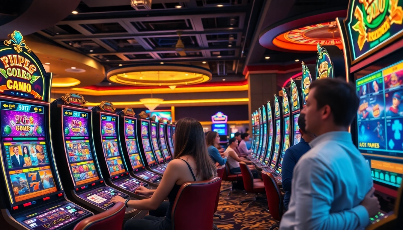 Players engaging with a pg slot demo in a vibrant casino atmosphere, highlighting excitement and luxury.