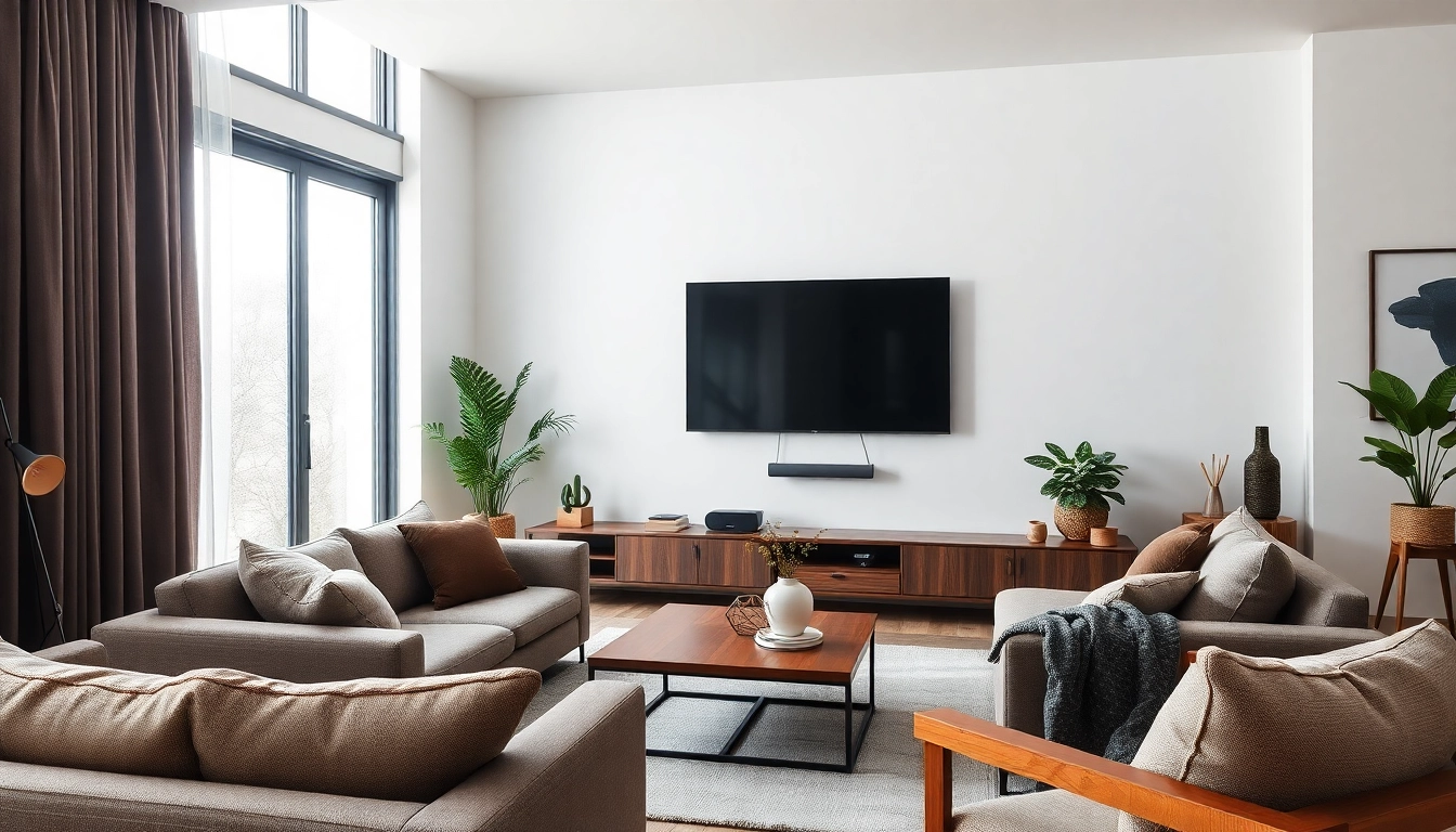 Wymiary telewizora ukazane w nowoczesnym wnętrzu salonu.